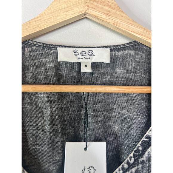 NWT Sea New York Chambray Denim Dylan Puff Sleeve Pleated Mini Dress Black - Picture 5 of 8